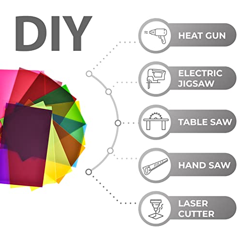XLNT TECH 10 Pieces & 10 Colors 8\" x 8\" x 0.118\" Transparent Colored Cast Acrylic Sheets Plexiglass Plastic Sheet for Cutting, Engraving Signs, DIY Projects.