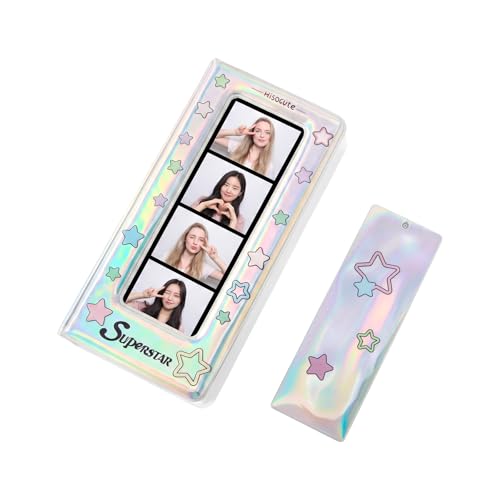 LIKEYO Photo Booth Album - Mini Photobooth Album Book Small Star Photocard Holder Book with 40 Pockets Silver Photo Binder Photobooth Picture Strip Holder for Wedding Anniversary Memories