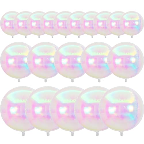 PartyWoo Iridescent Foil Balloons 20 pcs Different Sizes Pack of 22 15 10 Inch Large Round Gold 4D Mylar Orbz Balloons and Ribbon for Graduation Wedding New Year Anniversary Birthday Party Decorations