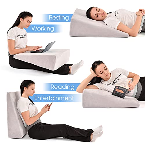 Bed Wedge Pillow Cooling Memory Foam Top – Elevated Support Cushion For Back & Neck Pain, Acid Reflux, Heartburn, Allergies & Snoring – Includes A Extra Ultra Soft White Washable Cover – 8 Inch Wedge #TOP1