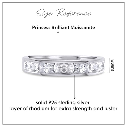 2.5MM Princess & Round Cut Wedding Band Half Eternity Ring For Women Lab Created Moissanite In 925 Sterling Silver 10K & 14K Solid Gold Stackable Promise Ring 1 Cttw & 0.70 Cttw (Clarity VVS1)2
