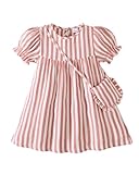 Yhnslsf 18 Months Baby Girl Clothes Girls Dresses 18-24M Puff Sleeve Ruffle Dress for Toddler Girl Spring Summer Essential 2 Piece Sets Pink Stripes Button Smocked Sundress for Beach Holiday Party