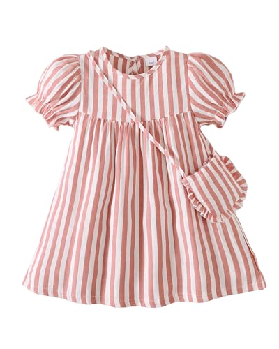 Yhnslsf Toddler Girls Summer Dresses Baby Girl Dress Spring Essential Casual Short Puff Sleeve Ruffle Outfits for Kids 12M-6Y, Pink, 3-4 Years