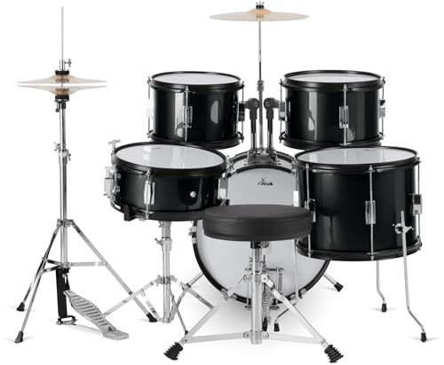 XDrum Junior Pro Kinder Schlagzeug Black - geeignet von 5-9 Jahren - Drumset mit komplettem Zubehör - inkl. Schule - Schwarz