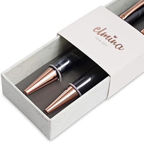 Black Marble and Rose Gold Ballpoint Pen Gift Set For Women - Premium Refillable Pen Set with Black Ink, By Elmina
