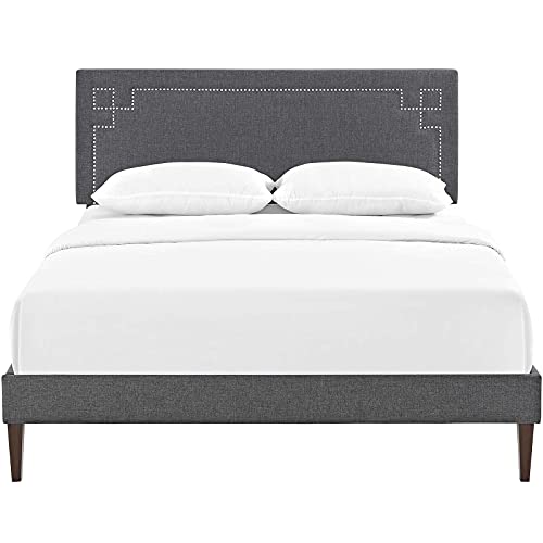 Modway Ruthie Fabric Upholstered Queen Platform Bed Frame In Gray With Tapered Legs #TOP4
