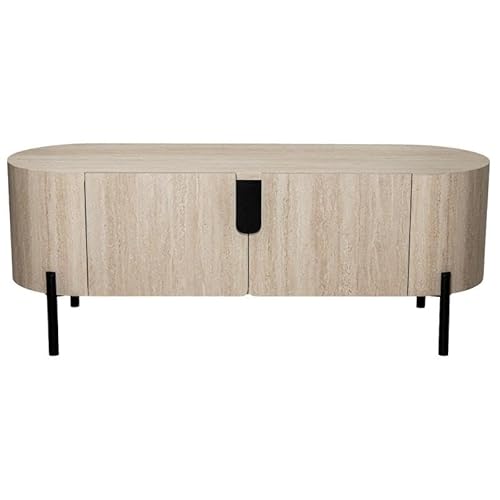 DRW TV-Tisch mit 2 Holztüren mit Metallbeinen in Natur und Schwarz, 45 x 120 x 40 cm