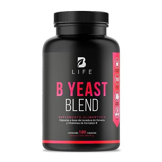 Complejo B. Levadura de Cerveza y Vitaminas B1, B2, B3, B5, B6, B12. Ingredientes Naturales con 180 cápsulas de 500 mg. B Yeast Blend B Life