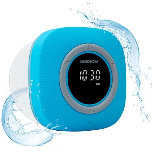 MEDION P66096 Duschradio mit Bluetooth (Badradio, UKW Radio, Saugnapf, LED-Display, IPX6 Wasserdicht, integrierter Akku) blau MEDION P66096 Duschradio mit Bluetooth (Badradio, UKW Radio, Saugnapf, LED-Display, IPX6 Wasserdicht, integrierter Akku) blau