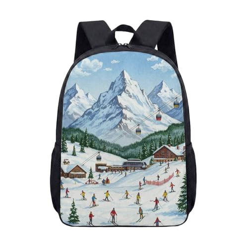 Aurora Borealis Ice Castle Snowy Village Mochila gráfica 43 cm Fantasia Winter Town Designer Mochila de viagem, 05, G