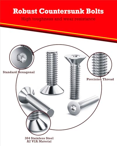 YOOPIN M5 60PCS Countersunk Bolts, M5 Countersunk Screws 20mm, A2 Stainless Steel Hex Socket Countersunk Machine Screws - Image 3