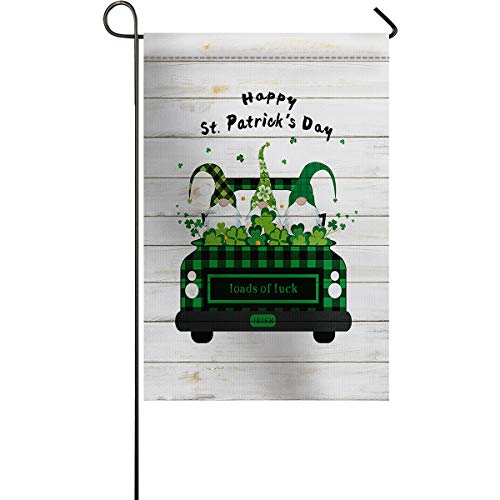 TAOGAN St Patrick's Day Garden Flag Double-Sided House Banner Truck with Gnomes Garden Flag Shamrock Green Buffalo Check Plaid Vertical Yard Flag for Outdoor Indoor 28 x 40 inch