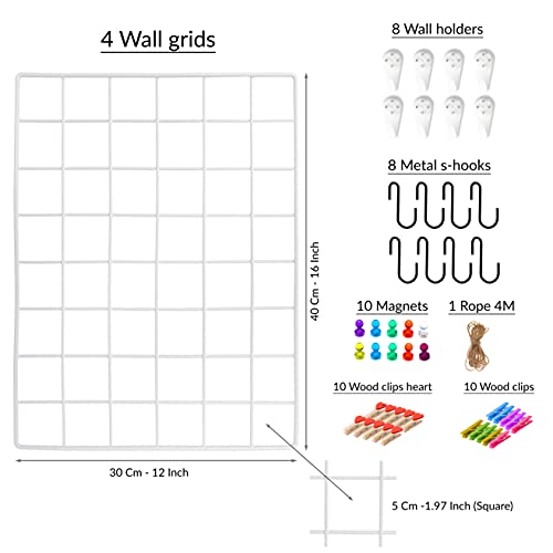 4 Pack Wire Wall Grid Panel, White, 4 Pack (40L x 30W cm) - Image 2