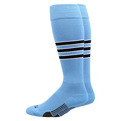 MadSportsStuff Dugout 3 Stripe Baseball Socks (Columbia Blue/Navy/White, Medium) Cover