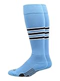 MadSportsStuff Dugout 3 Stripe Baseball Socks (Columbia Blue/Navy/White, Large)