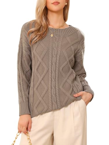 Allegra K Oversized Sweaters for Women's Crewneck Fall Chunky Cable Knit Pullover Sweater