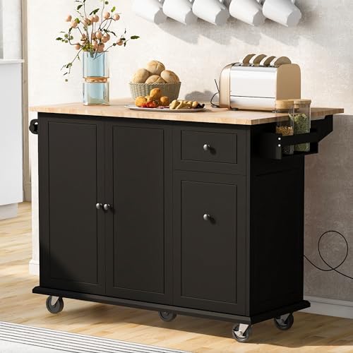 Kitchen-Island-with-Drop-Leaf-Storage-Rack-539-Width-Rolling-Kitchen-Cart-on-Wheels-WInternal-Storage-Rack-and-3-Tier-Pull-Out-CabinetSpice-Rack-for-Dining-RoomHome-BarBlack Kitchen Island with Drop Leaf Storage Rack 539 Width Rolling Kitchen Cart on Wheels WInternal Storage Rack and 3 Tier Pull Out CabinetSpice Rack for Dining RoomHome BarBlack