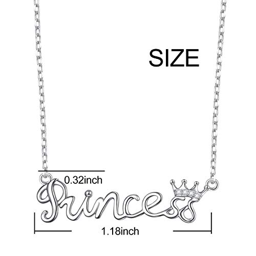 Flyow 925 Sterling Silver White Cz Crown Princess Pendant Word Charm Necklace For Girlfriend Wife Daughter Granddaughter Birthday Gifts #TOP5