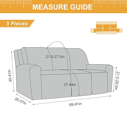 Image of Genina Recliner Cover Stretch Couch Covers, Sofa slipcover for Reclining Couch Thick Jacquard Furniture Protector Washable (Taupe, 3 Seat)