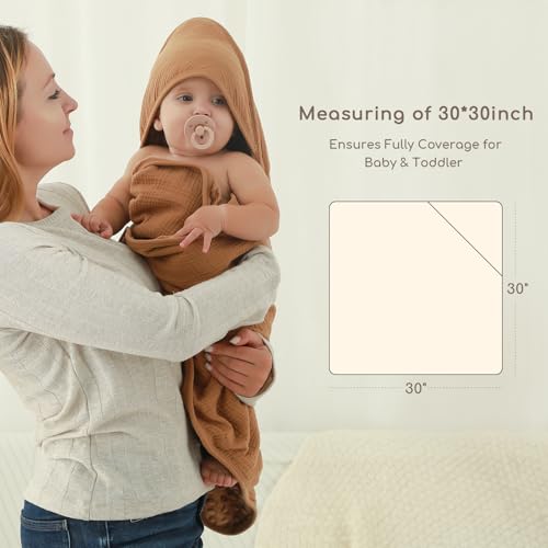 Image of Baby Bath Towels for Newborn 100% Muslin Cotton and Minky Dot Fabric Neutral Hooded Baby Towels Set 2 Pack for Boys Girls Ultra Soft and Absorbent 30 x 30 Inch Brown & Koala