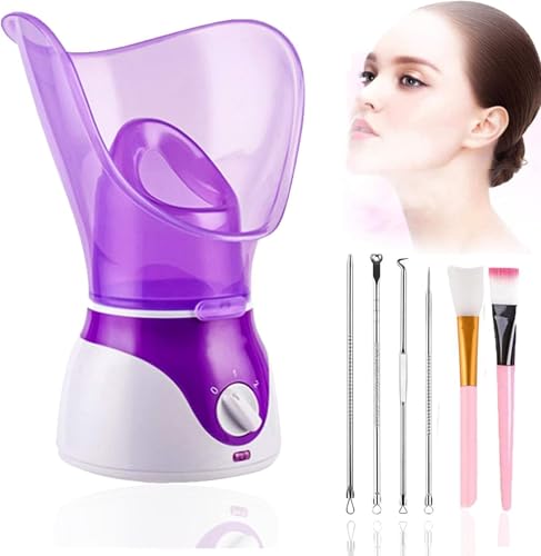 Face Spa Facial Steamer and Nasal Steam Inhaler Set - Electric Steam Inhaler for Sinus Sinus Cold & Flu Relief Mini Face Vaporizer Deep Cleansing Face Steamer for Pore Cleansing (Purple)