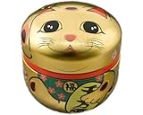 Japanese Made Lucky Cat Aluminum 100g Tea Canister Loose Tea Container Keep Dry Made In Japan (Gold Maneki Neko)