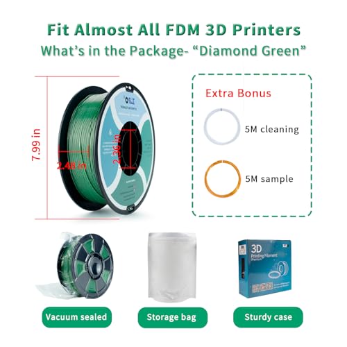 Image of ZIRO Diamond Series Filament, 3D Printer Filament 1.75mm, Shiny Sparkle PLA with Glitter, Twinkling Neatly Wound 1kg /2.2lbs Spool, Fit Most FDM 3D Printers, Dimaond Green