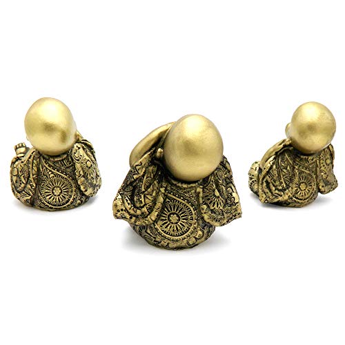 Set de 3 pequeñas estatuas de Buda decorativas doradas miniatura 3