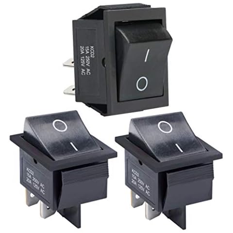 APIELE 3Pcs 2 Position Rocker Toggle Switch ON/Off AC 125V/20A 250V/16A for Boat DPST 4 Pins KCD2-201 (Black) Cover