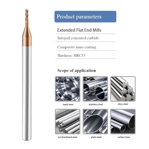 Image of Carbide Extended Flat End Mills Deep Groove Mills 4 Flute，Suitable for Side milling Slotting， for Milling Alloy Steels, Hardened Steel, Metal etc.1 Pcs D1.5*L6*D4*L50mm