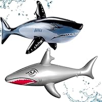 2 PCS Inflatable Shark, Shark Inflatable for Pool, Swimming Animal Pool Inflatables, Realistic Kids Pool Inflatables for Beach Party Birthday Decors Dress (Silver & Black)