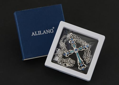 Image of Alilang Womens Black Silver Clear Crystal Rhinestones Celtic Holy Cross Pendant Necklace