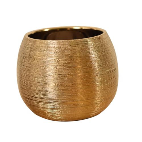 DOITOOL Keramik Blumentopf Rund Goldfarbig Eleganter Übertopf aus Langlebiger Keramik mit Rutschfestem Boden Moderner Pflanzkübel für Sukkulenten und Blumen Stilvolle Vase für Wohn