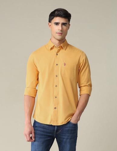 Image of U.S. POLO ASSN. Solid Slim Fit Shirts for Men - 100% Cotton, Full Sleeve Mens Casual Shirts