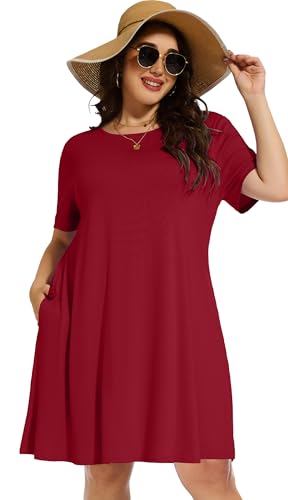 Image of elescat Plus Size Summer Dresses for Women Casual Short Sleeve Pockets Loose Oversized T Shirt Sundress 2026