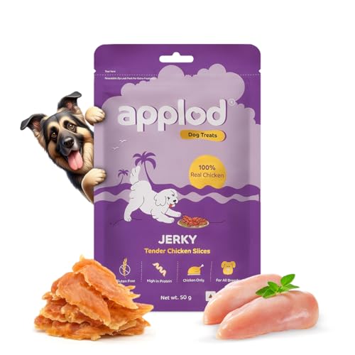 Image of Tender Chicken Jerky Slices Dog Treats | Made with Real Chicken Breast | High-Protein, Low-Fat Grain-Free Reward Snacks for Dogs | 50g