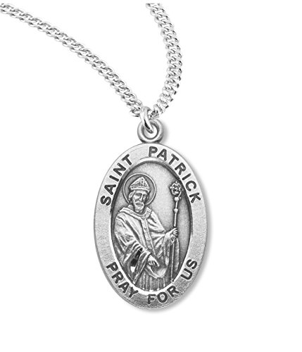 NS (1 8/18) BERTOF SAINT PATRICK STERLING SILVER Medal 7/8" Oval With Chain & Copyrighted Paul Herbert Blessing SILPATRON Series