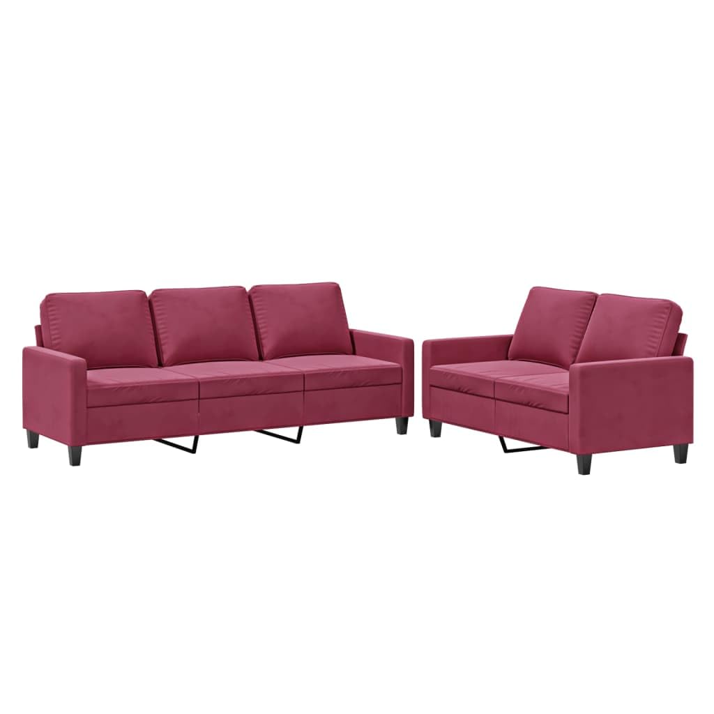 Ensemble de canapé 2 pièces avec coussin en velours bordeaux