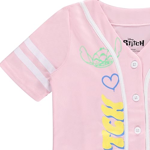 Image of Disney Lilo & Stitch Girls Baseball Jersey Shirt Button Down Kids Tee Stitch Angel Sizes 4-16