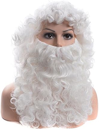 TopWigy Santa Claus Hair Wigs Father Christmas Wigs and Beard Set Adult Size One-Size Halloween Wig for Fancy Dress Costume White