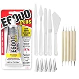 E6000 Plus Adhesive Bundle: 1.9 fl oz Tube with 10 Snip Tip Applicators, Set of 5 Plastic Spreader Tools and Set of 5 Nail Dotting Tools - Double-Headed with Various Sizes for Optimal Application