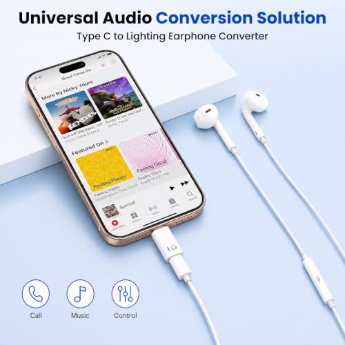 Image of Verilux Lighting to Type C Earphone Converter, Lighting Male to Type C Female Portable Audio Adapter with Aluminum Alloy Housing for iPhone 17 /16 /15, Support Hands-Free Calling, Volume Control