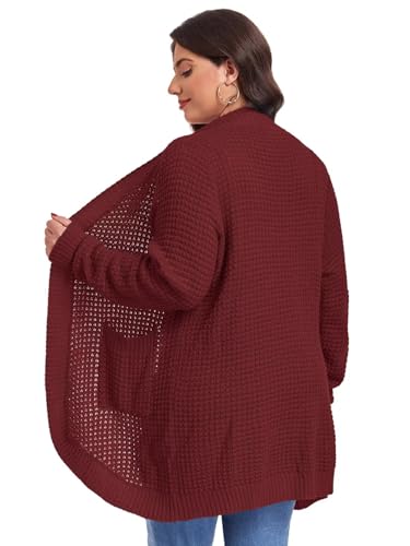 Image of LARACE Long Cardigans for Women Plus Size Tops Open Front Sweaters with Pockets Waffle Ribbed Sleeve Loose Fall Outwear