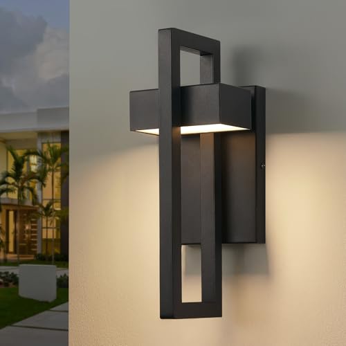 Image of tewei LED Outdoor Wall Sconce Modern Exterior Lighting Fixtures, Matte Black Outdoor Front Porch Lights LED Outside Wall Mount Lights for House, Hallway, Warm White 3000K, 1 Pack