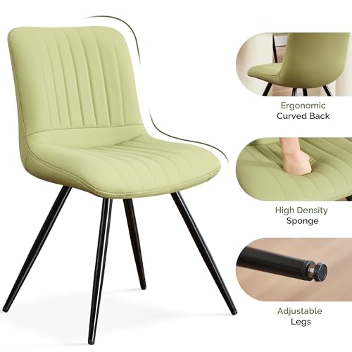 Image of Dining Chairs Set of 3, Modern Dining Chairs with Thick Cushions, PU Leather Upholstered Kitchen Dining Room Chairs with Metal Legs for Dining Living Room (Green)