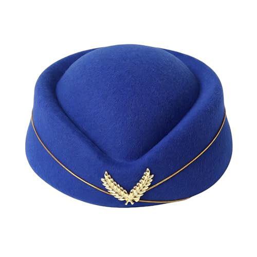 ericotry Stewardess Hat for Women - Royalblue Felt Vintage Style Flight Attendant Costume Accessory