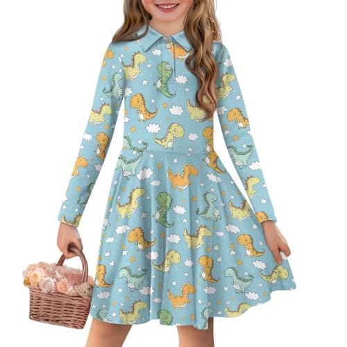 Dresses for Girls Uniform Dress Midi Dresses Kids Long Sleeve Dress Skirt