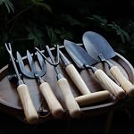 Ensemble d'outils de jardinage japonais, 6 Pcs Garden Tools Set, Kit d'outils de jardinage en acier inoxydable peint noir lourd, Truelle à main, Doublure, Râteau à mains, Sécheresse, Transplantateur et Folk à main