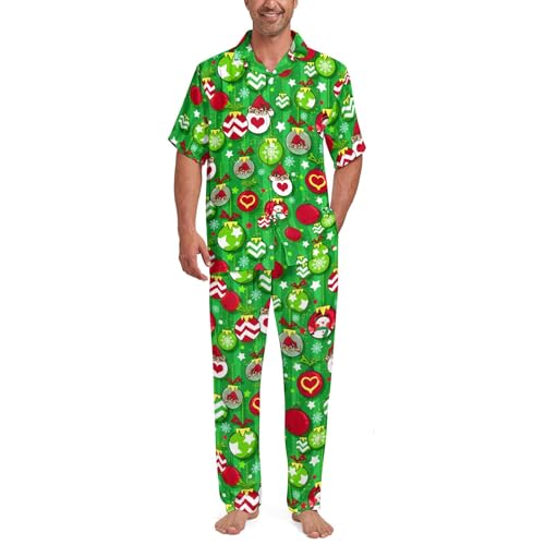 Men's Pajama Set Short Sleeve Loungewear Classic Button Down Pajamas Long Pants Sleepwear Funny Lounge Pjs Set S-4XL