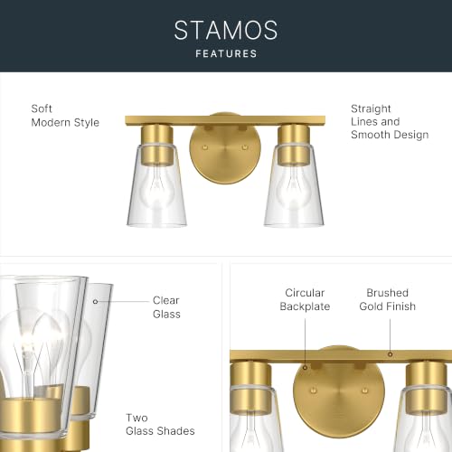 Image of Kichler Stamos 13.25 inch 2-Light Soft Modern Vanity Light with Clear Glass in Brushed Gold, (8.25 inch H x 13.25 inch W), 55120BGCLR